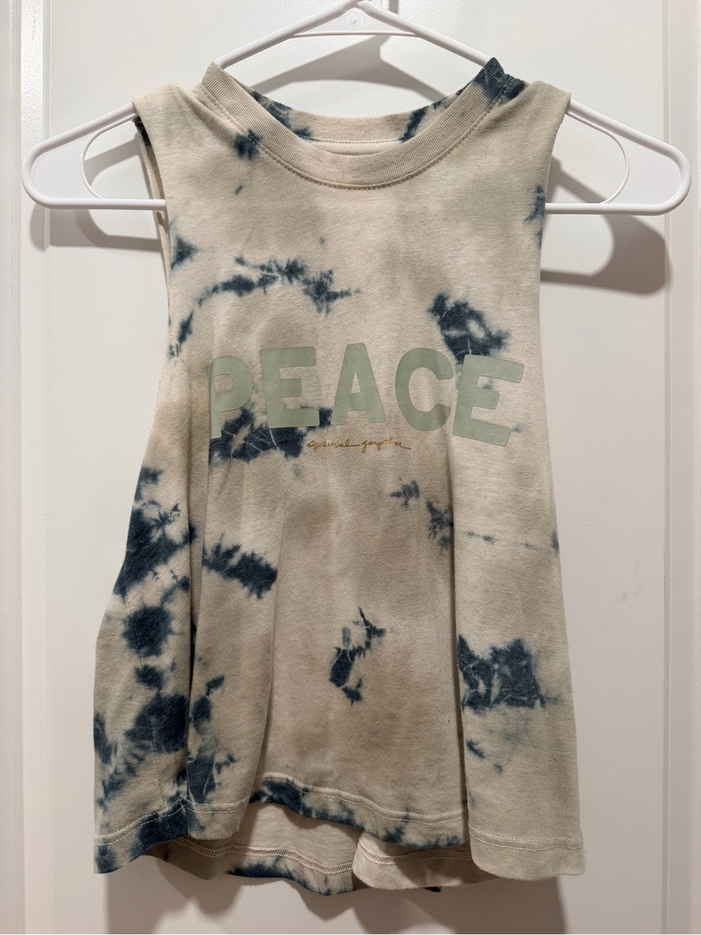 Spiritual Gangster Tie-Dye PEACE Tank in Cream and Navy